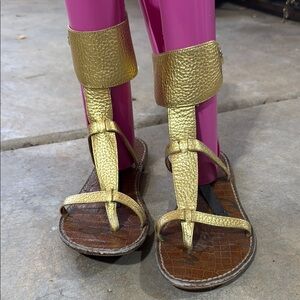 Sam Edelman Gold Gladiator Sandals with Brown Sole